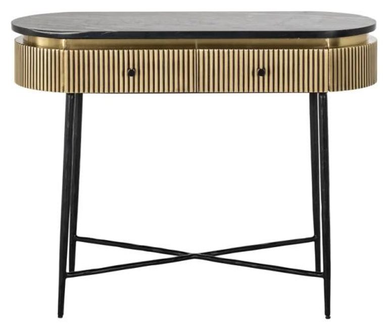 Ironville Brass Ribbed 2 Drawer Curved Console Table