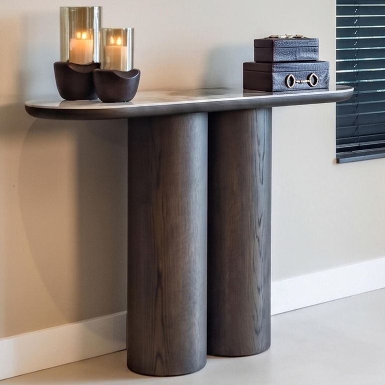Langford Console Table - Oval - Brown - Ceramic and Oak