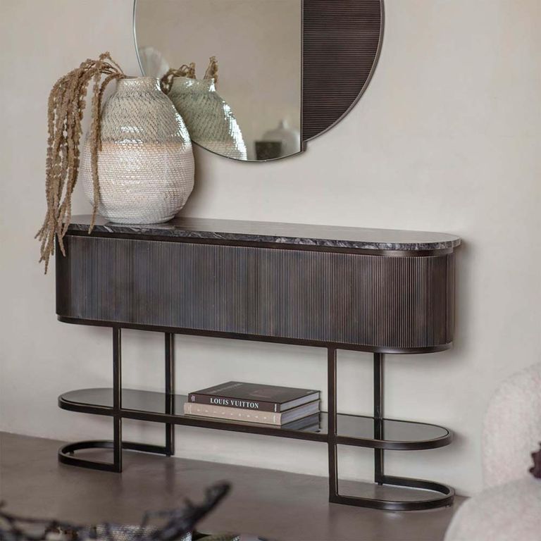 Belvedere Console Table - Black Marble - Oval