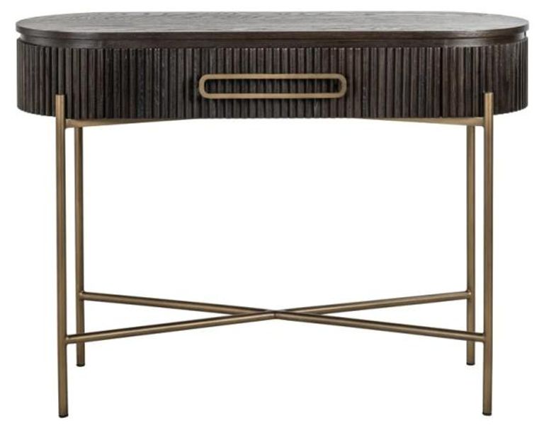 Luxor Brushed Brass Ribbed 1 Drawer Curved Console Table