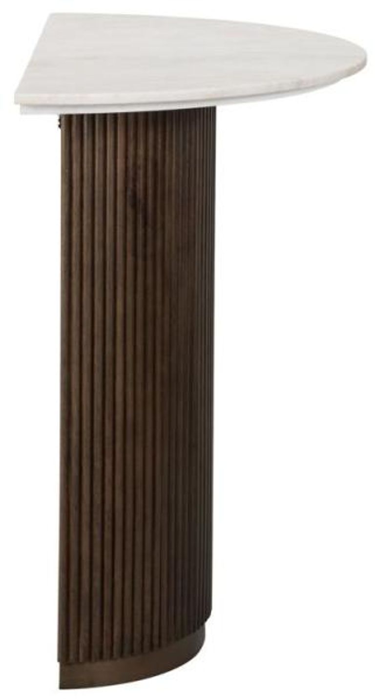 Mayfield White Marble Top Half Moon Console Table - Dark Wood Fluted Base