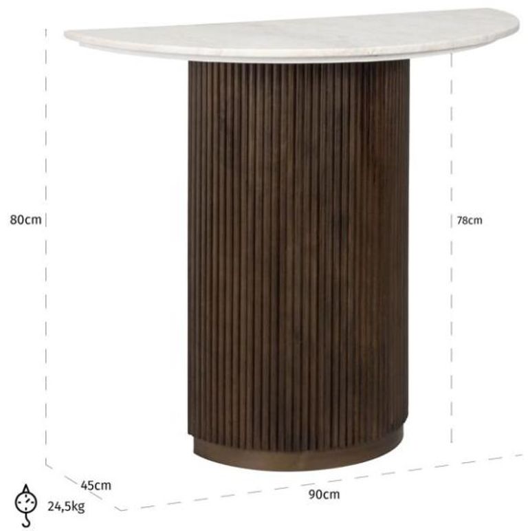 Mayfield White Marble Top Half Moon Console Table - Dark Wood Fluted Base