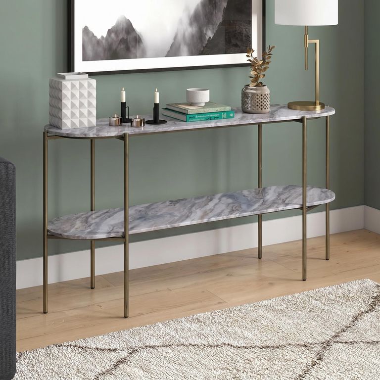 Toronto Console Table - Grey Marble - Oval