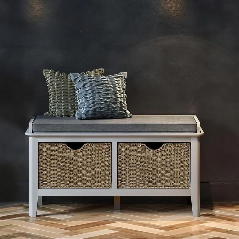 Stowe Storage Bench - with Baskets - Grey