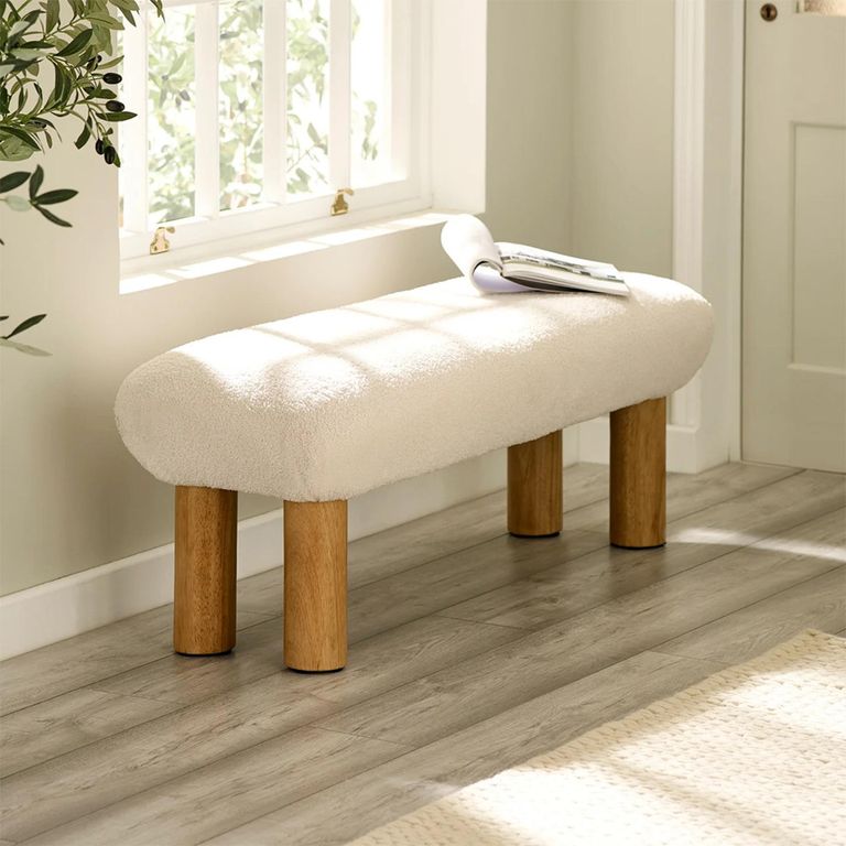 Freya Bench - White Boucle Fabric