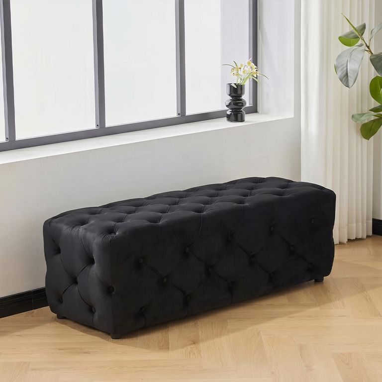 Alea Hall Bench - Black Velvet Fabric