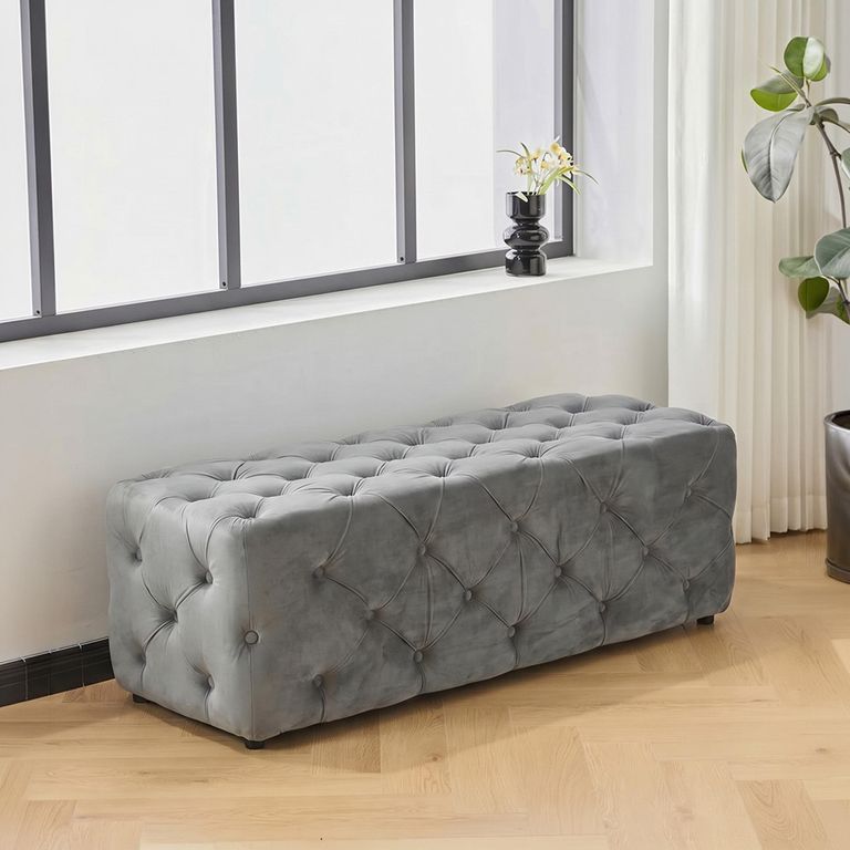 Alea Hall Bench - Grey Velvet Fabric