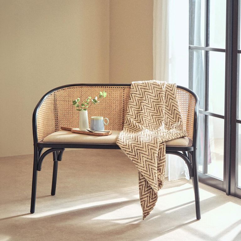 Cebu Bench - Black Beech Wood with Beige Fabric