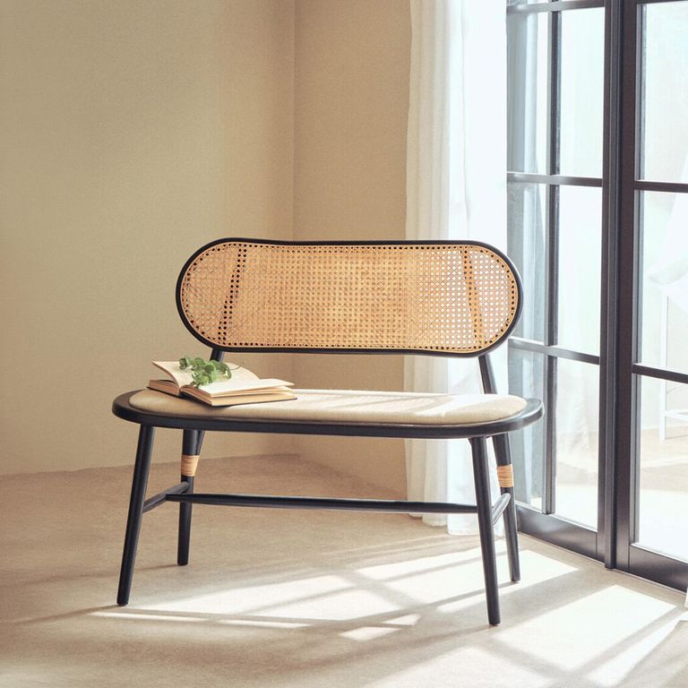 Cebu Bench - Natural Elm Wood with Beige Fabric