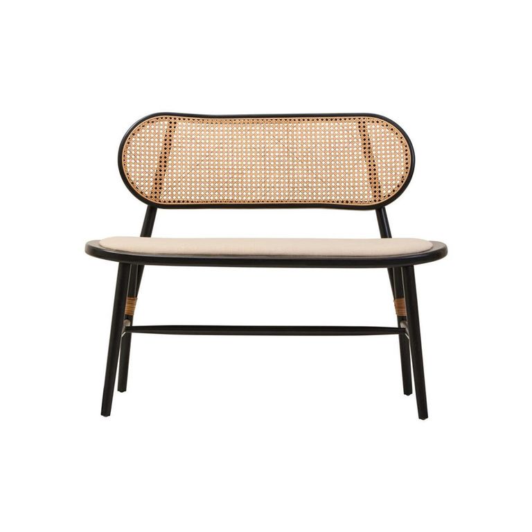 Cebu Bench - Natural Elm Wood with Beige Fabric