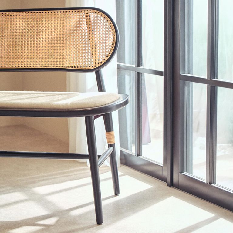 Cebu Bench - Natural Elm Wood with Beige Fabric