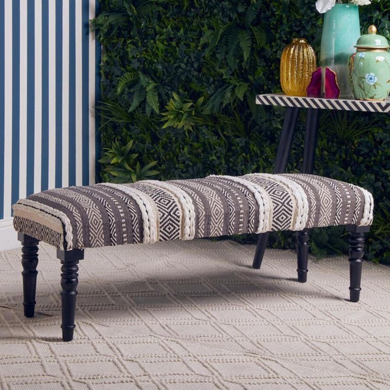 Cefena Bench - Grey and White Patterned Fabric