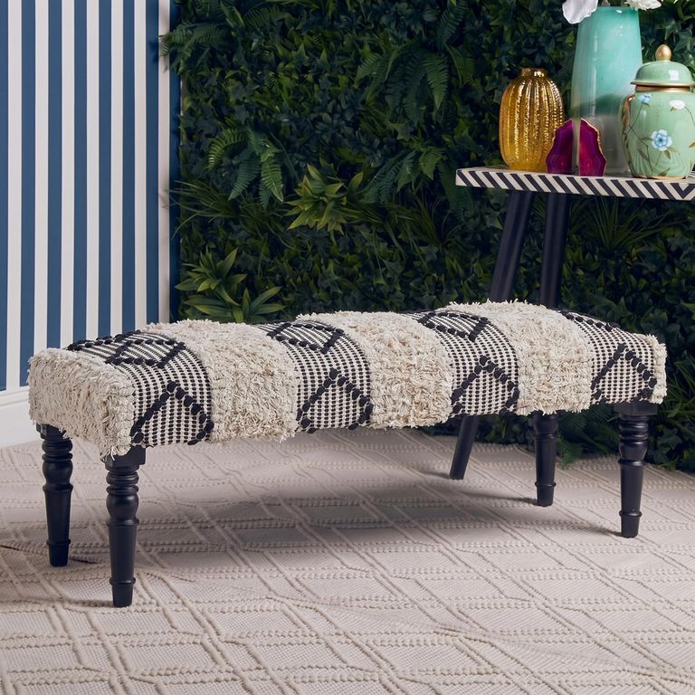 Cefena Bench - Moroccan - White and Black Fabric