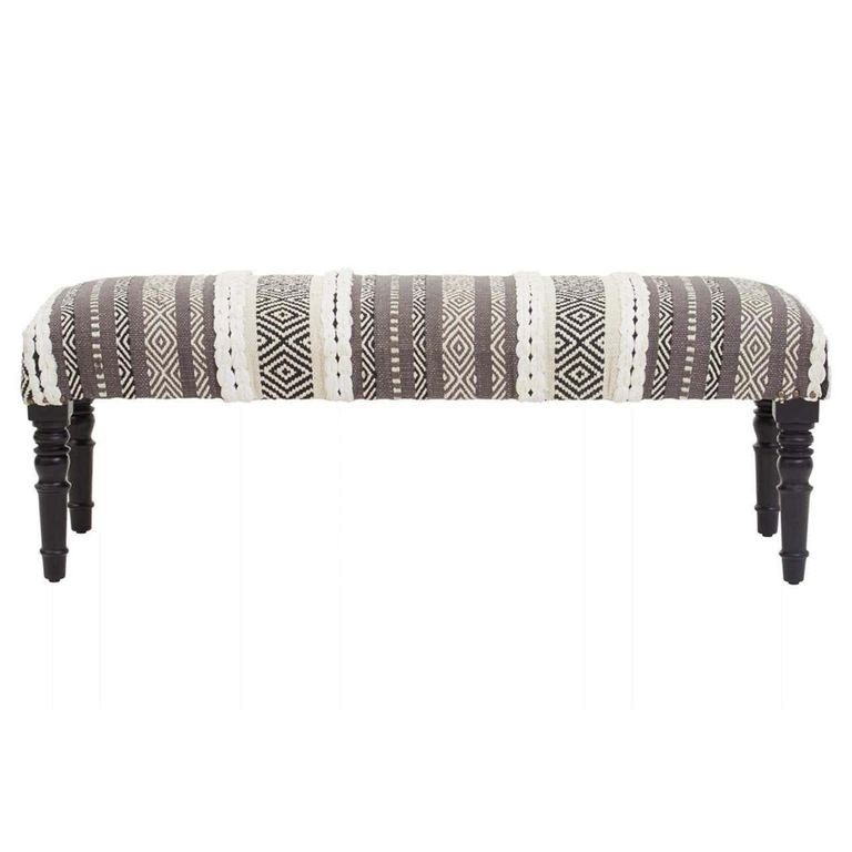 Cefena Bench - Grey and White Patterned Fabric