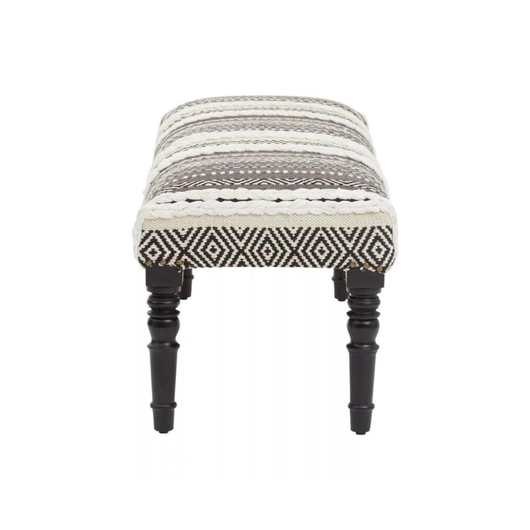 Cefena Bench - Grey and White Patterned Fabric