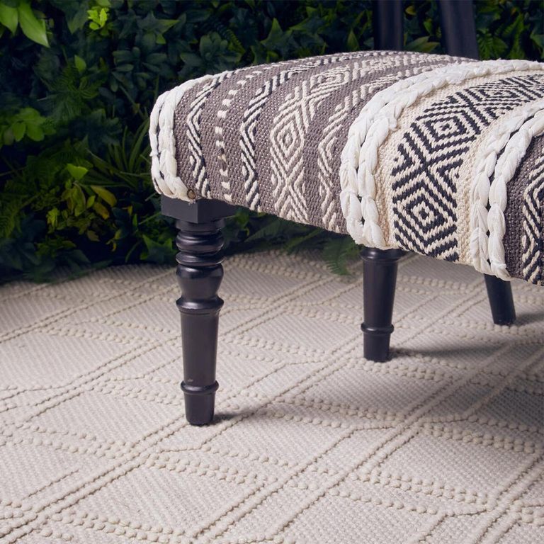 Cefena Bench - Grey and White Patterned Fabric