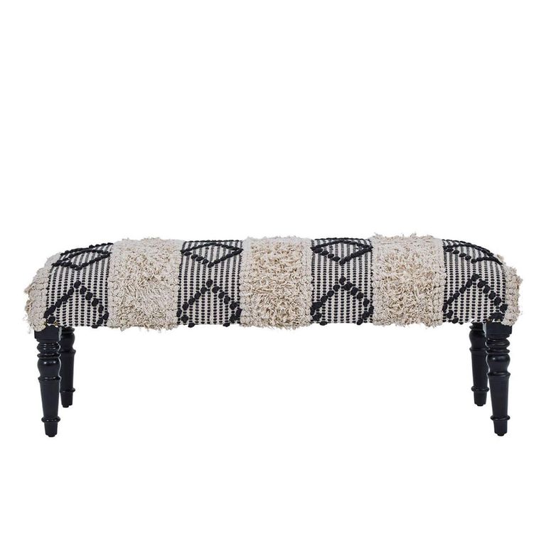 Cefena Bench - Moroccan - White and Black Fabric