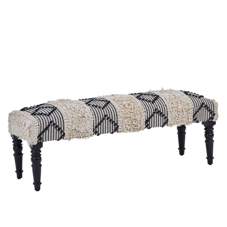 Cefena Bench - Moroccan - White and Black Fabric