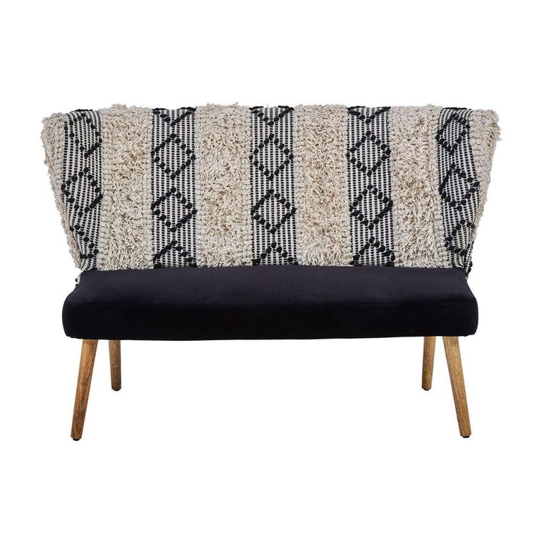 Cefena Bench - Moroccan - White and Black Fabric with Backrest