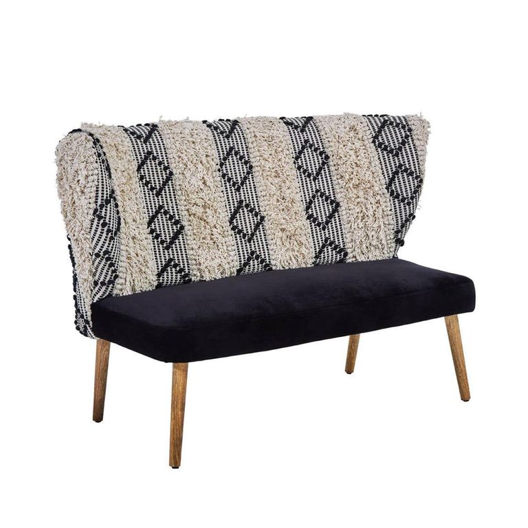 Cefena Bench - Moroccan - White and Black Fabric with Backrest