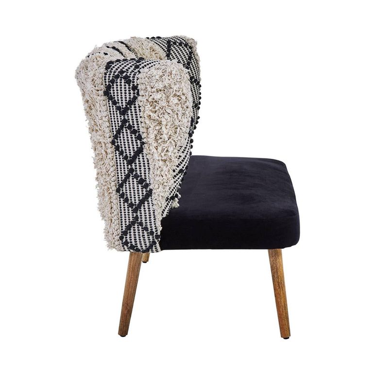 Cefena Bench - Moroccan - White and Black Fabric with Backrest