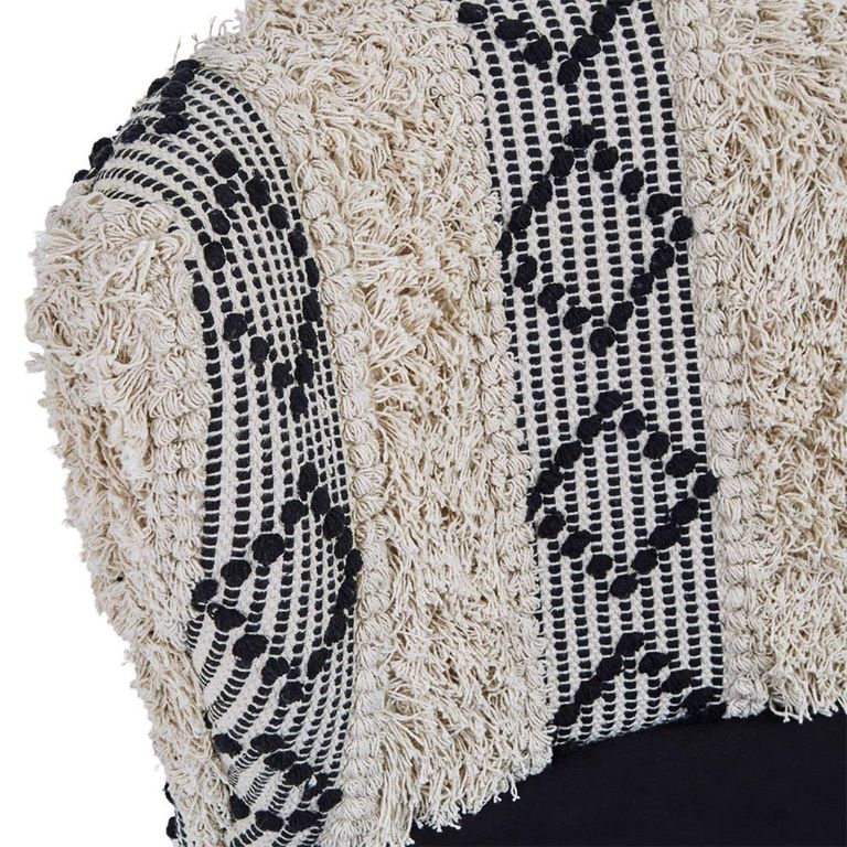 Cefena Bench - Moroccan - White and Black Fabric with Backrest