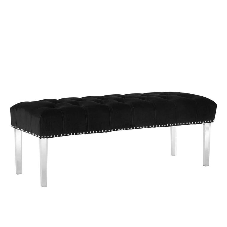 Clarence Bench - Black Velvet Fabric - with Button Tufted Design