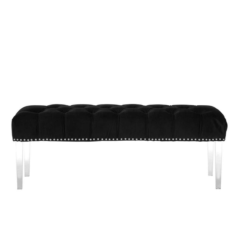 Clarence Bench - Black Velvet Fabric - with Button Tufted Design