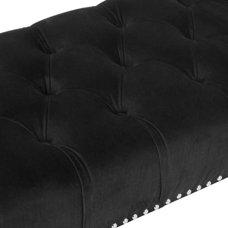 Clarence Bench - Black Velvet Fabric - with Button Tufted Design