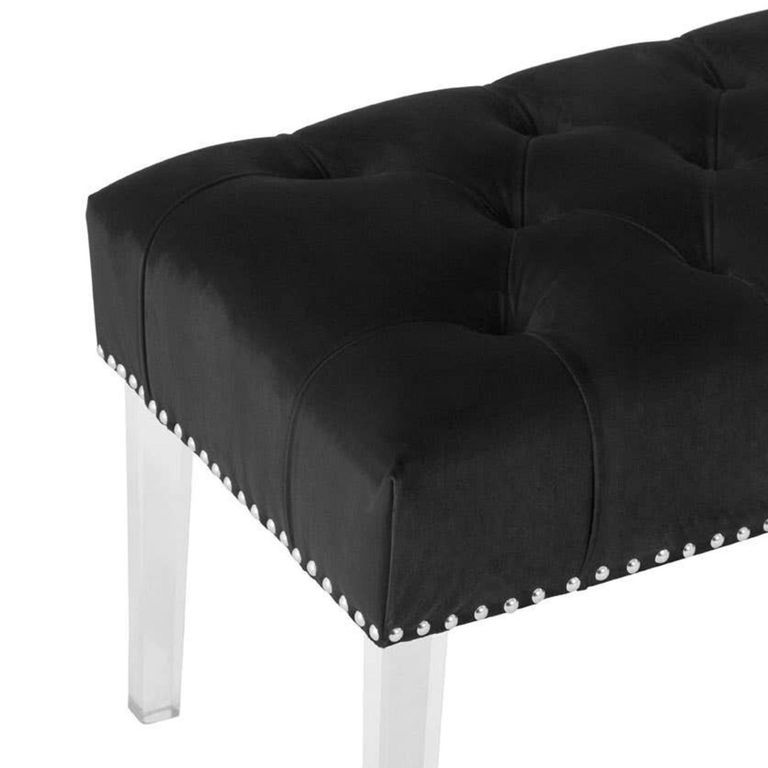 Clarence Bench - Black Velvet Fabric - with Button Tufted Design