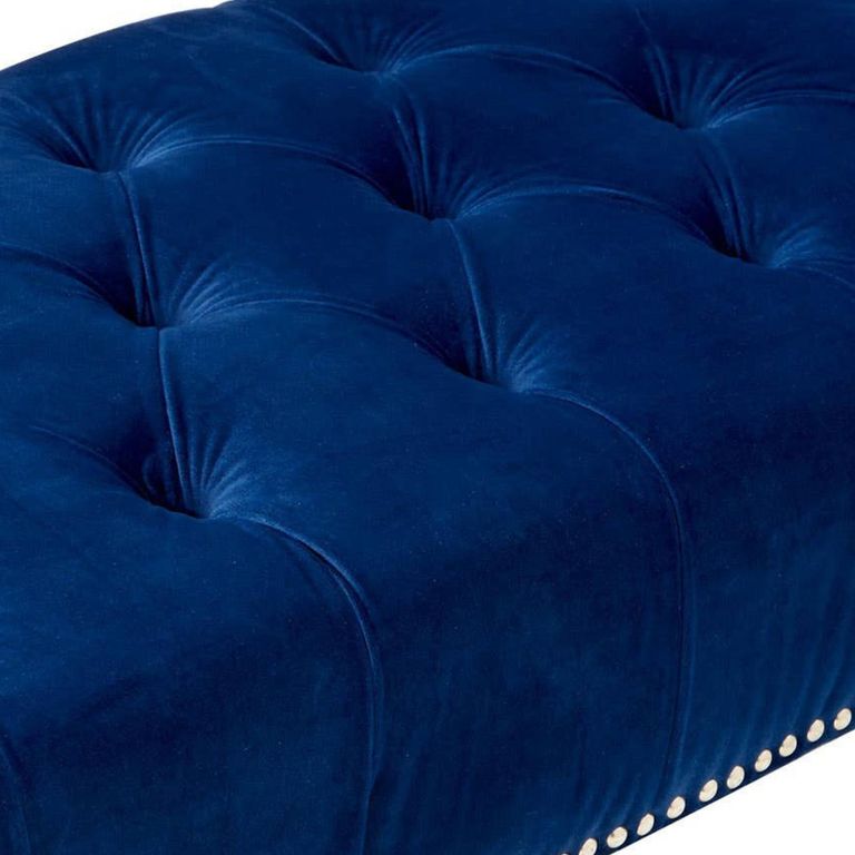 Clarence Bench - Blue Velvet Fabric - with Button Tufted Design