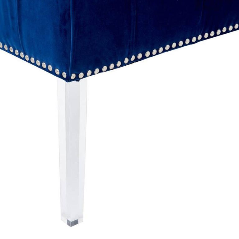 Clarence Bench - Blue Velvet Fabric - with Button Tufted Design