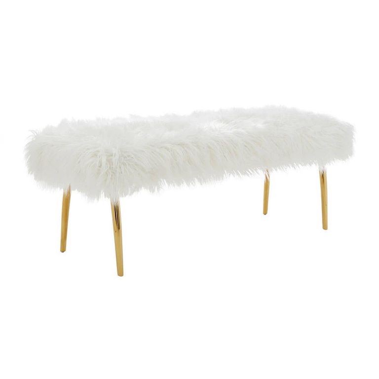 Clarence Bench - White Faux Fur with Gold Legs