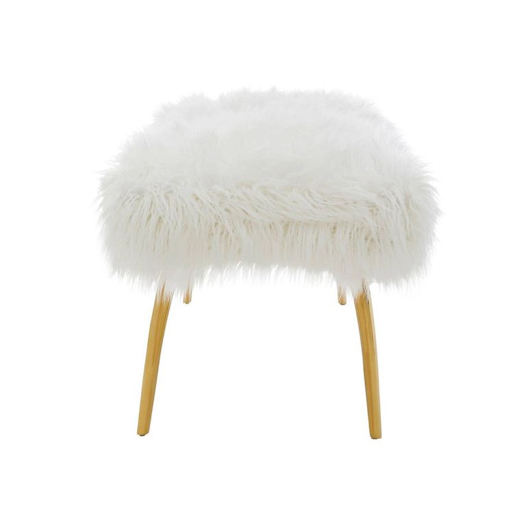 Clarence Bench - White Faux Fur with Gold Legs