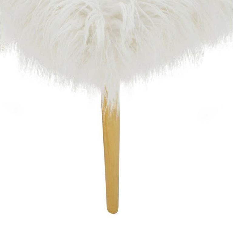 Clarence Bench - White Faux Fur with Gold Legs
