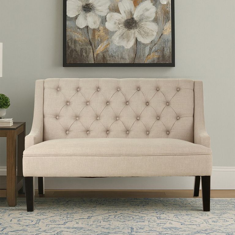 Doucet Bench - Beige Linen Fabric - High Back