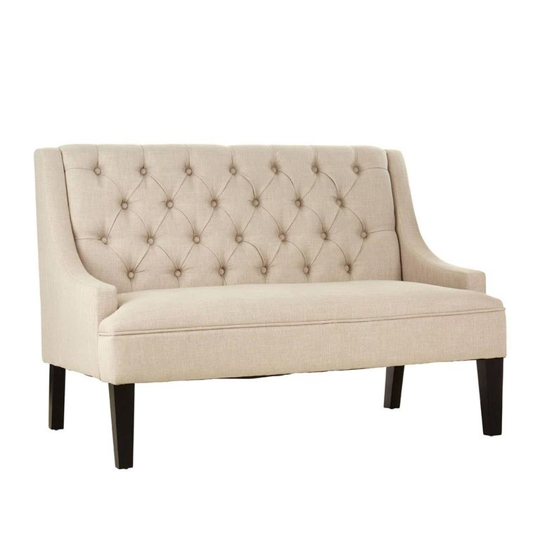 Doucet Bench - Beige Linen Fabric - High Back