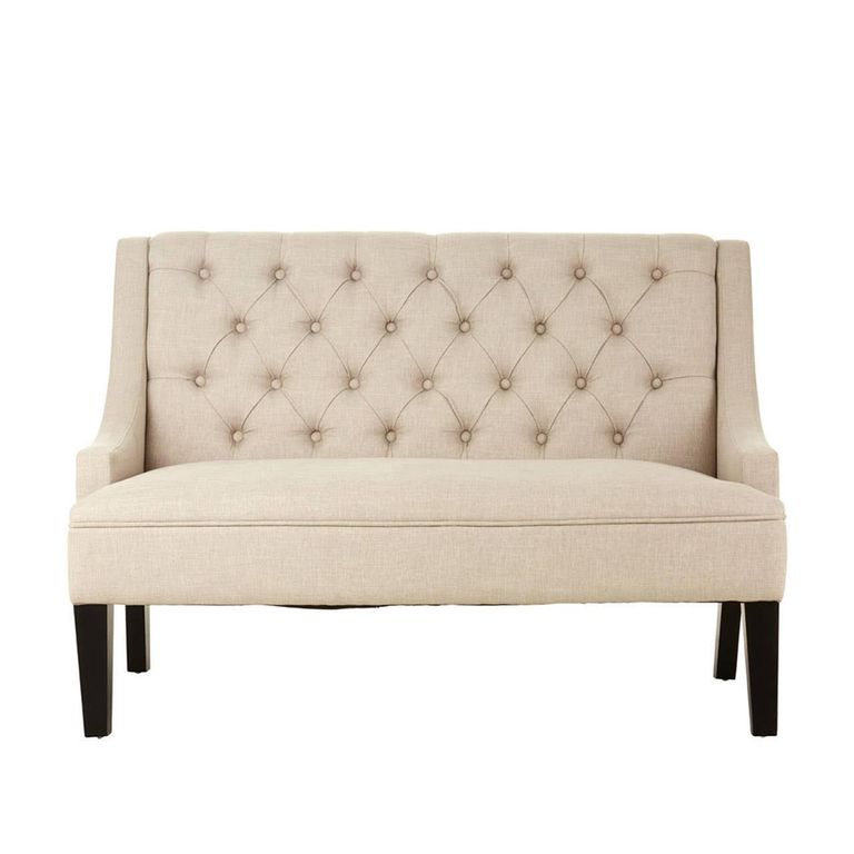 Doucet Bench - Beige Linen Fabric - High Back
