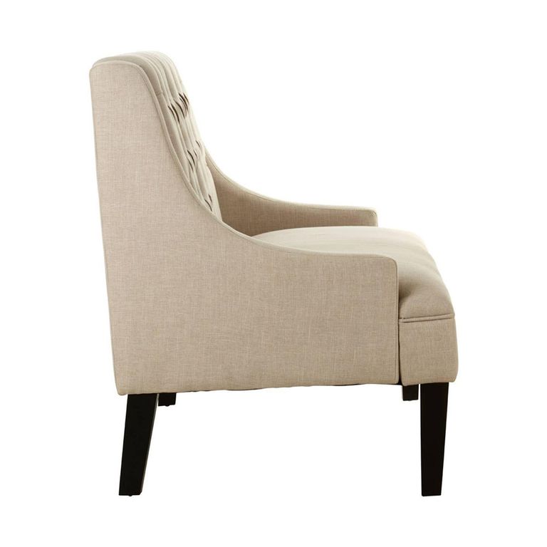 Doucet Bench - Beige Linen Fabric - High Back