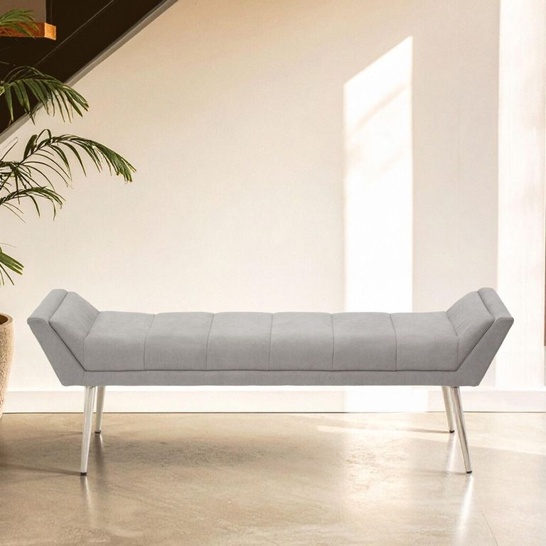 Gilden Bench - Grey Fabric with Silver Angular Legs
