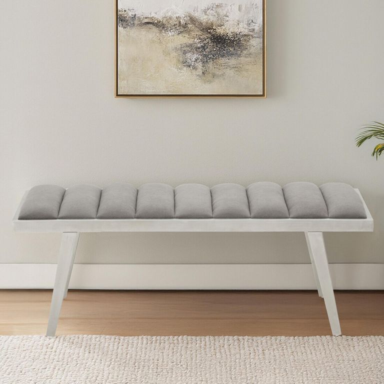Gilden Bench - Grey Fabric with Silver Splayed Legs