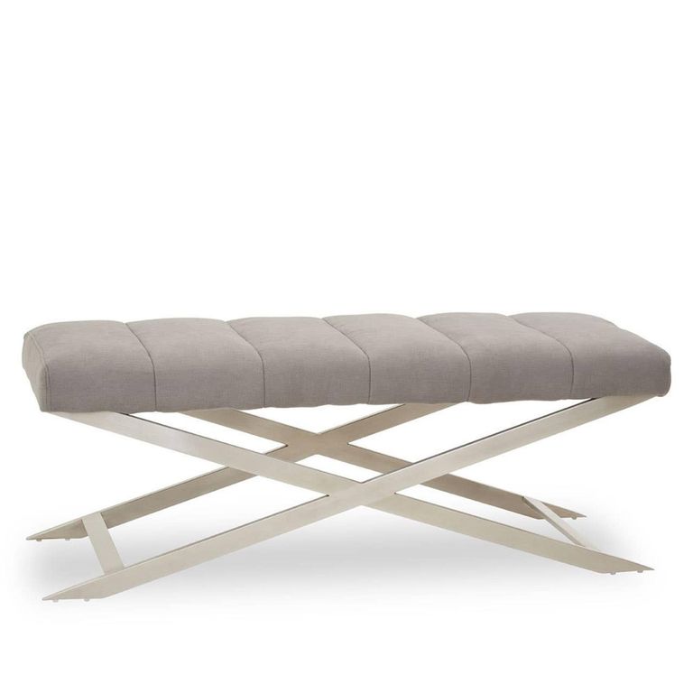Gilden Bench - Grey Fabric with Silver Cross Base
