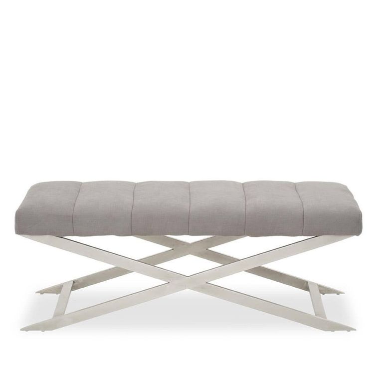 Gilden Bench - Grey Fabric with Silver Cross Base