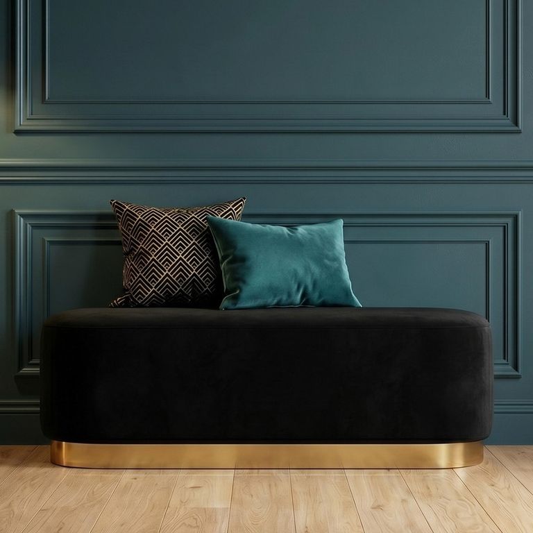 Hartford Bench - Black Velvet Fabric