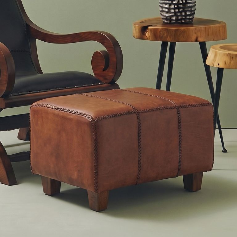 Inca Bench - Brown Leather - Upholstered