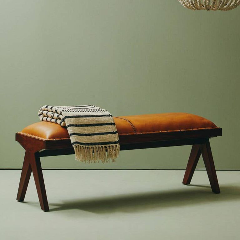 Inca Bench - Brown Leather with Teak Wood