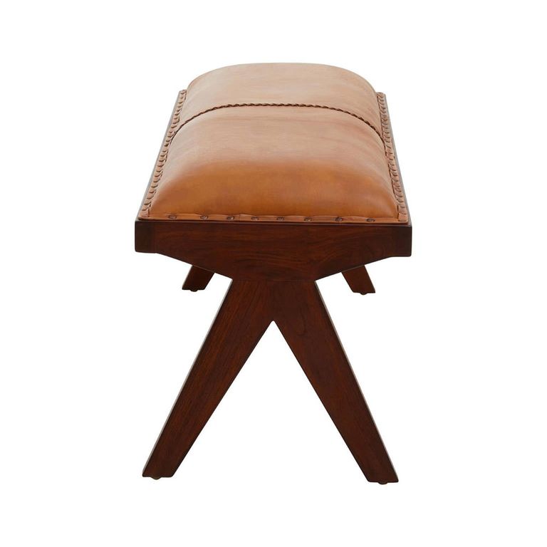 Inca Bench - Brown Leather with Teak Wood