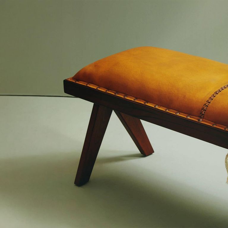 Inca Bench - Brown Leather with Teak Wood