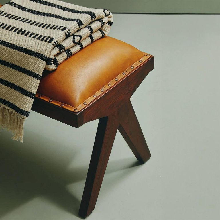 Inca Bench - Brown Leather with Teak Wood