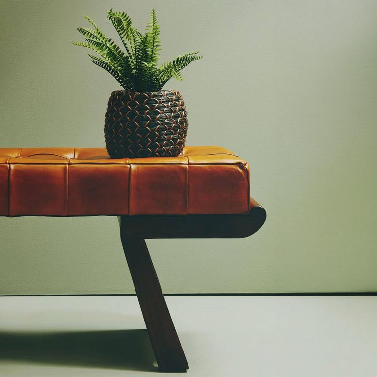 Inca Bench - Brown Leather with Teak Wood - Angular Legs